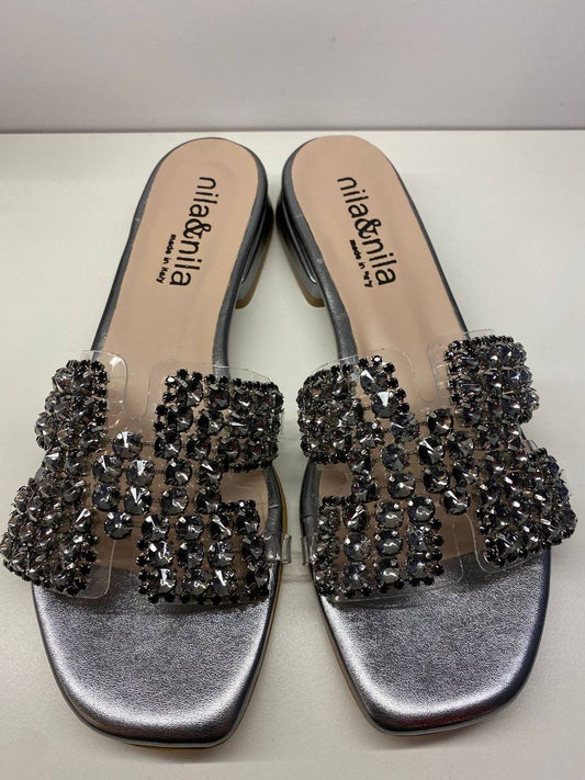 Ciabattina argento Nila & Nila con doppia fascia di strass